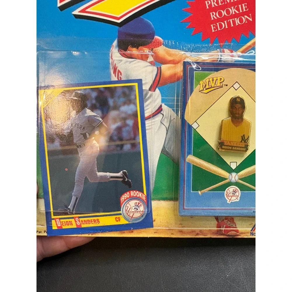 Vintage 1990 Deion Sanders Yankees MVP Rookie Card & Pin Set ACE Novelty MLB